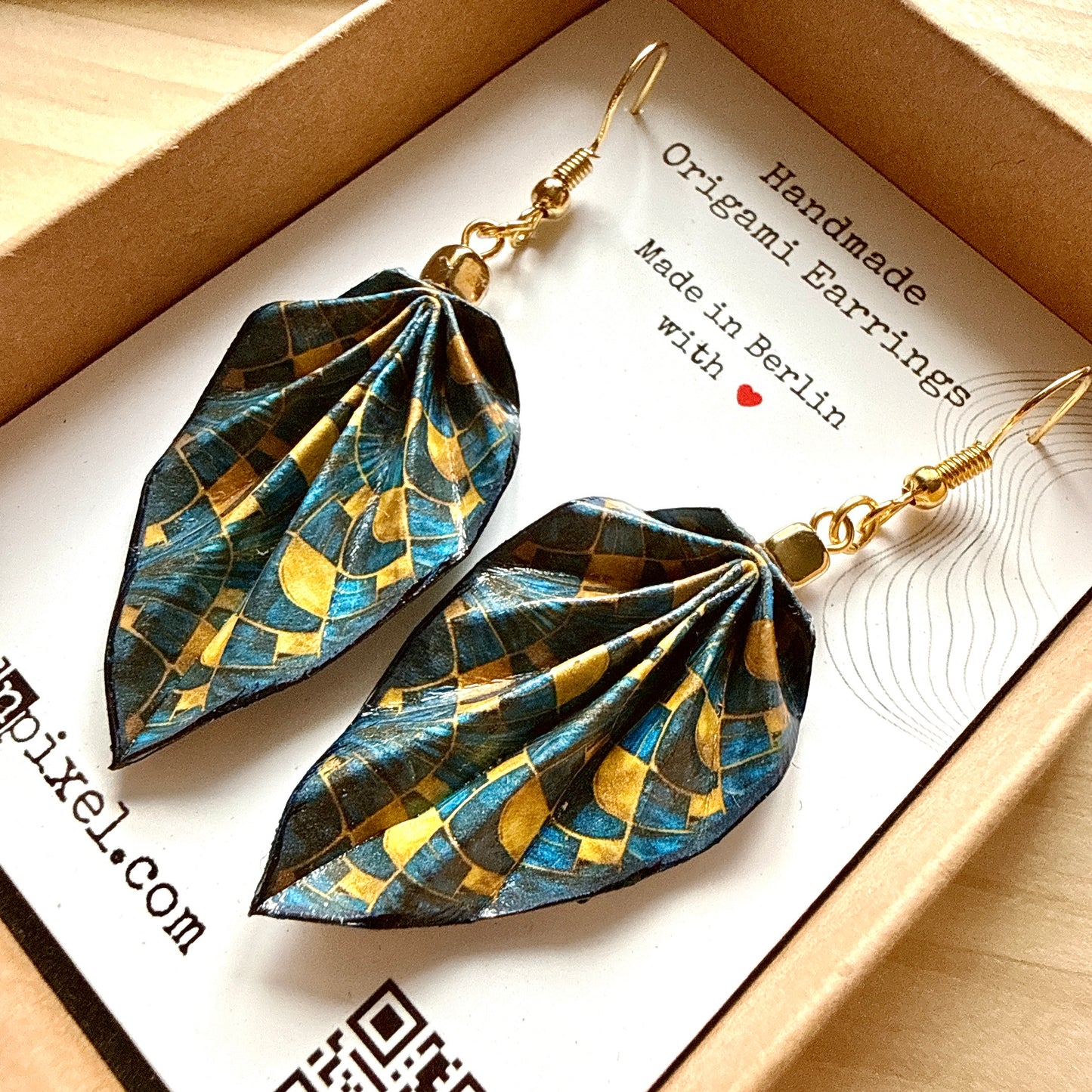 Origami Leaf Earrings: Handmade Paper Jewelry Deepblue