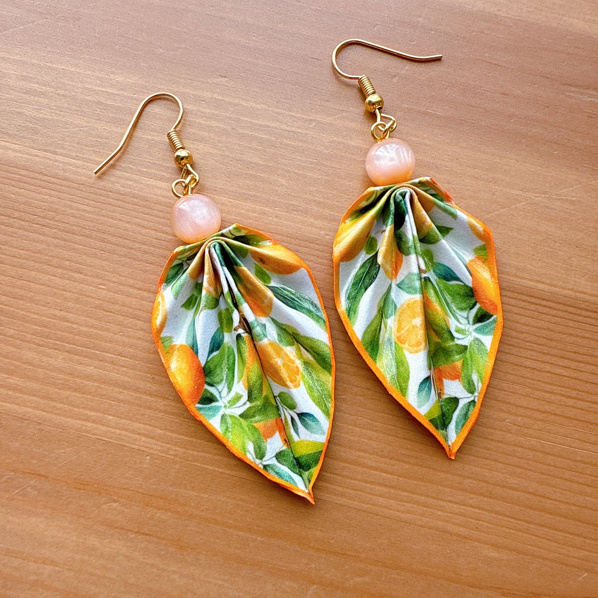 Origami Leaf Earrings Orange 