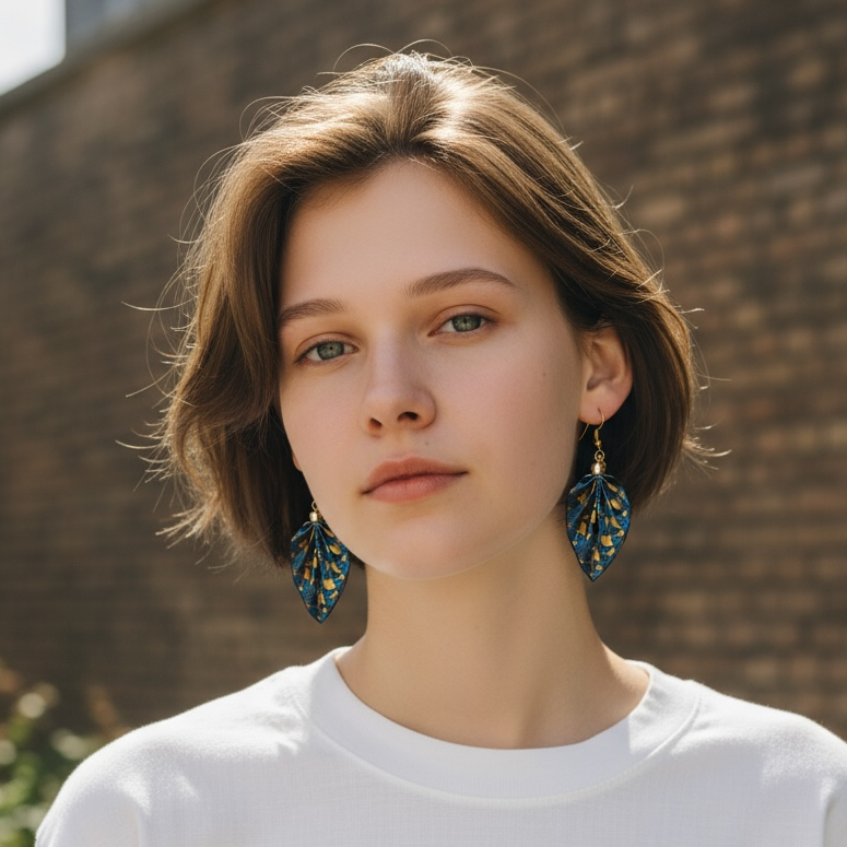 Origami Leaf Earrings: Handmade Paper Jewelry Deepblue
