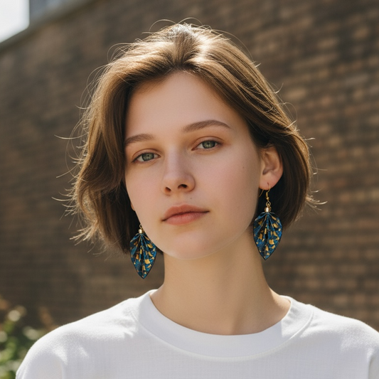 Origami Leaf Earrings: Handmade Paper Jewelry Deepblue