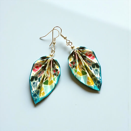 Origami Leaf Earrings Gift: Handmade Paper Jewelry -  Antoni Gaudí’s Trencadis Mosaic Blue