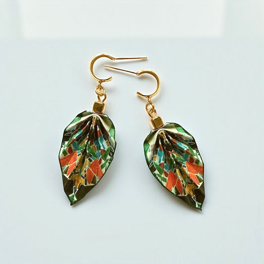 Origami Leaf Earrings Gift: Handmade Paper Jewelry -  Antoni Gaudí’s Trencadis Mosaic