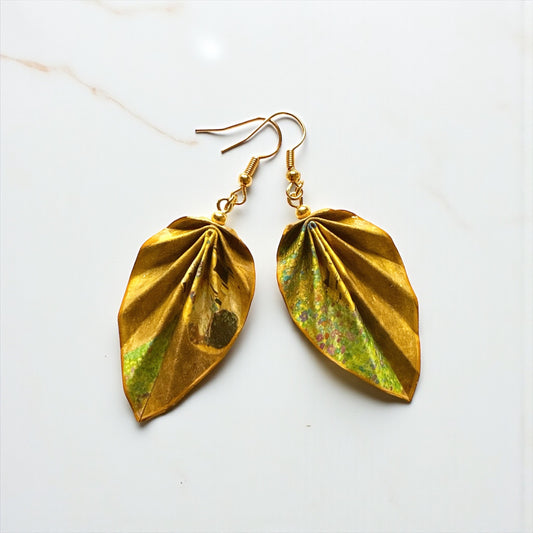 Gustav Klimt’s Kiss Painting : Origami Leaf Earrings Gift