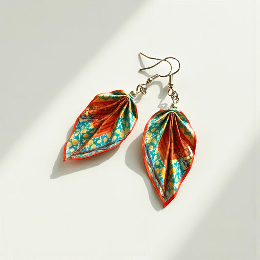 Origami Leaf Earrings Red – Lightweight Handmade Paper Jewelry