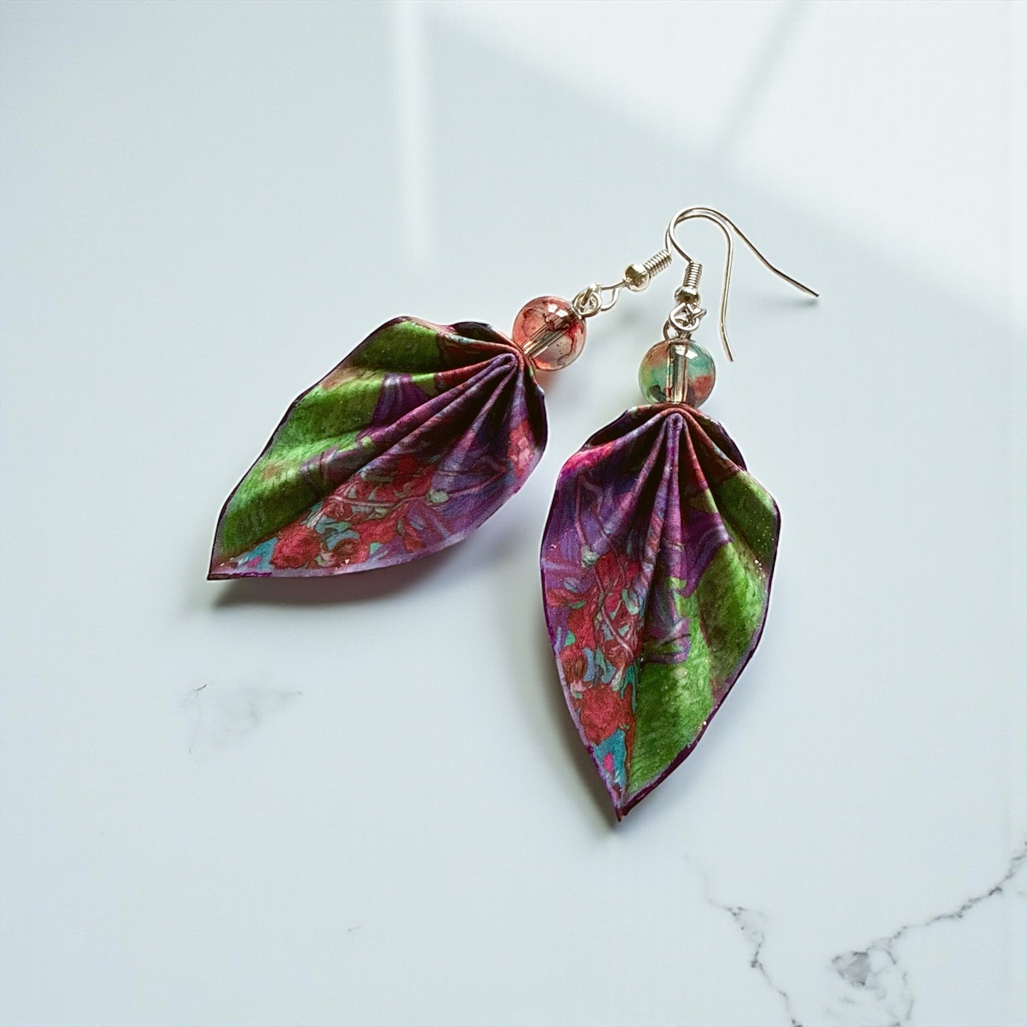 Origami Leaf Earrings – Minimalist Handmade Paper Jewelry with Glossy Protective Finish