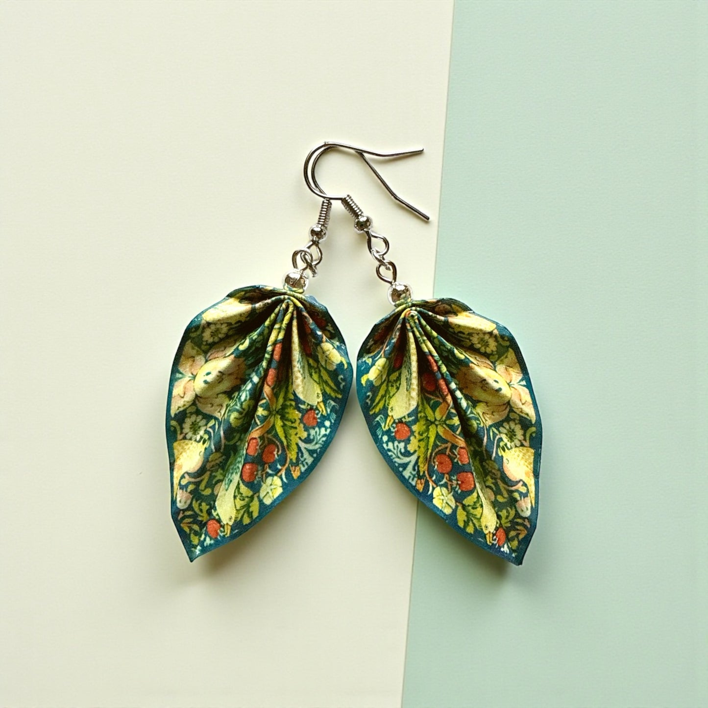W.Morris Strawberry Thief (1883) - Origami Leaf Earrings