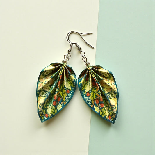 W.Morris Strawberry Thief (1883) - Origami Leaf Earrings