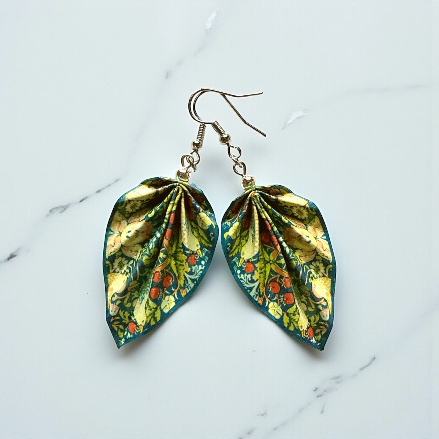 W.Morris Strawberry Thief (1883) - Origami Leaf Earrings
