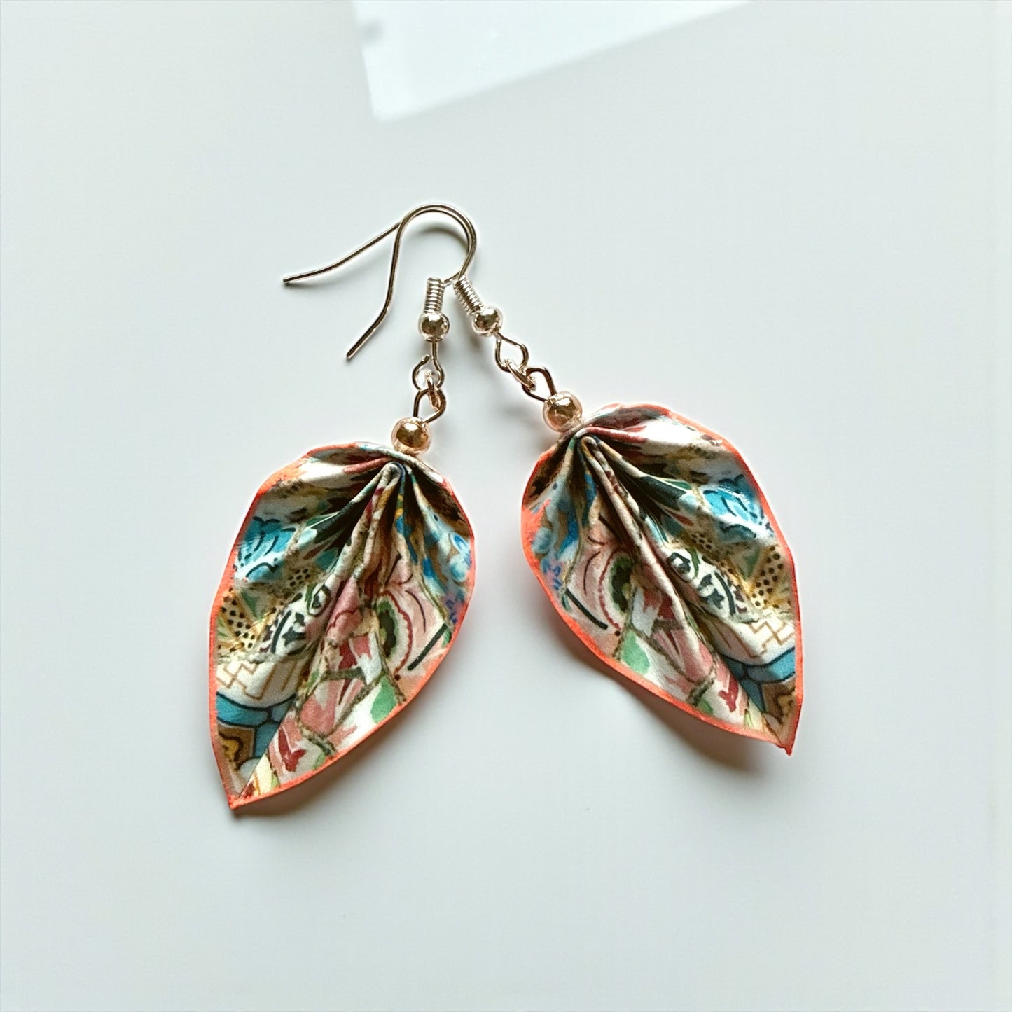 Gaudi Trencadis Mosaic Origami Leaf Earrings: Handmade Paper Jewelry