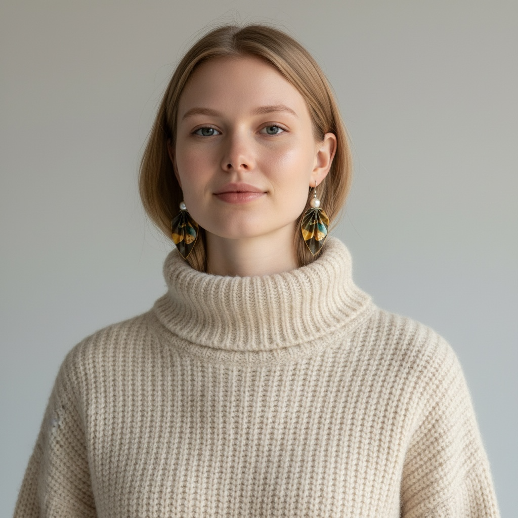 J. Vermeer - Girl with a Pearl Earring (1665) Origami Leaf Earrings: Handmade Paper Jewelry