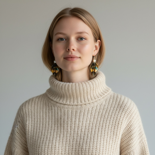 J. Vermeer - Girl with a Pearl Earring (1665) Origami Leaf Earrings: Handmade Paper Jewelry