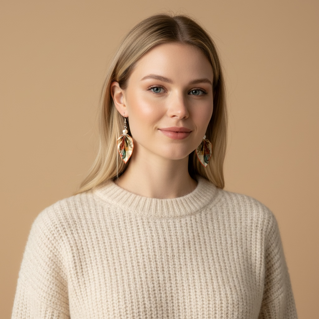 W. Morris Honeysuckle : Origami Leaf Earrings