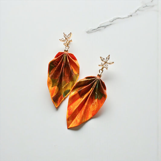 Origami Leaf Earrings Gift Autumn: Handmade Paper Jewelry