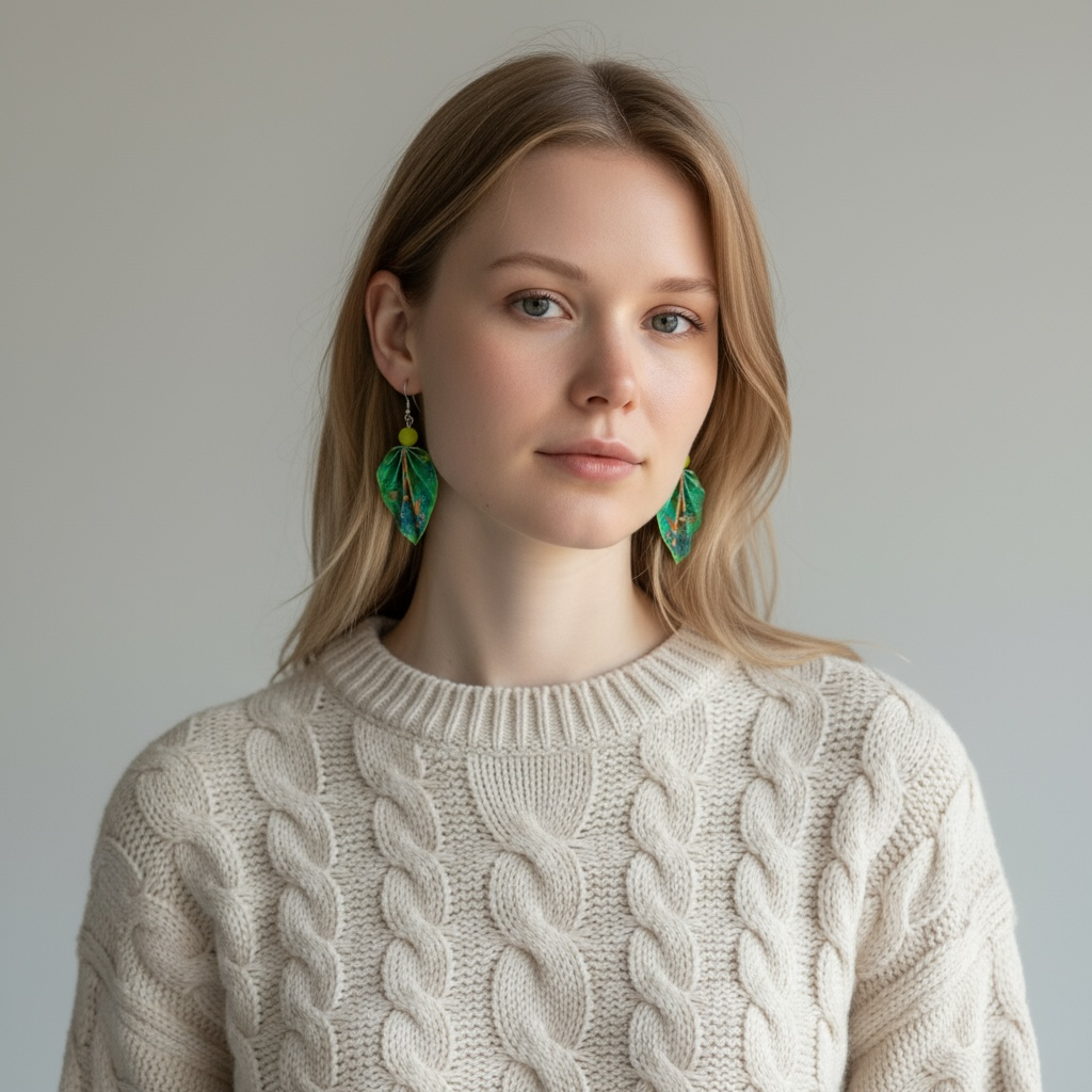 Origami Leaf Earrings – Lightweight Handmade Paper Jewelry