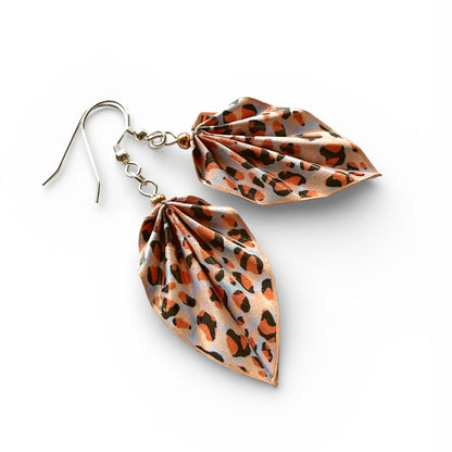 Pink Leopard Origami Earrings Happy 316 Stainless Steel - Water-Resistant Paper Jewelry by HandnPixel