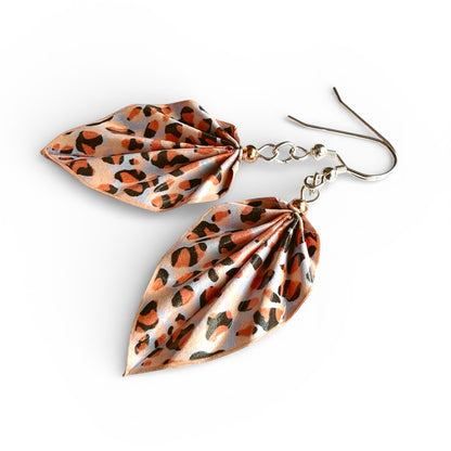 Pink Leopard Origami Earrings Happy 316 Stainless Steel - Water-Resistant Paper Jewelry by HandnPixel