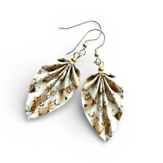 Cat Origami Earrings Handmade Meow – Unique Paper Art