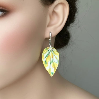 Origami Earrings Lemon – Lightweight Handmade Paper Jewelry