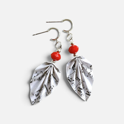 Origami Earrings Music Sheet Design : Handmade Paper Jewelry, Lightweight Paper Gift