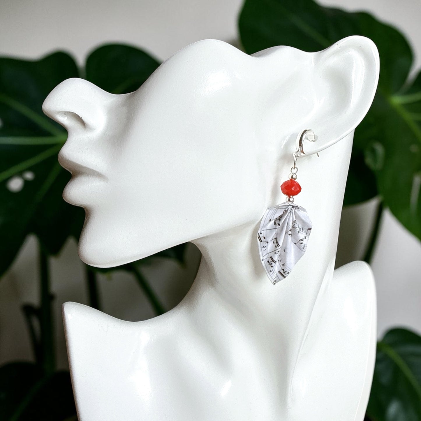 Origami Earrings Music Sheet Design : Handmade Paper Jewelry, Lightweight Paper Gift