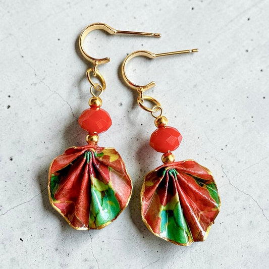 Ruby & Jade Fan Origami Earrings – Handmade Paper Jewelry