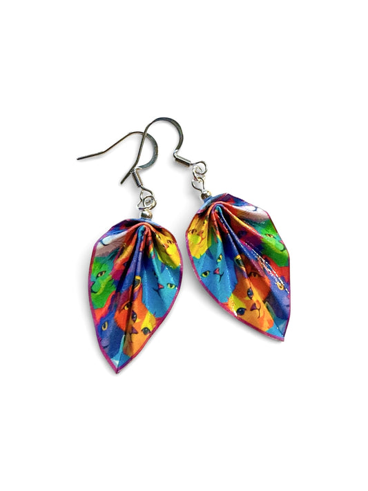 Colorful Cats Origami Earrings Meows – Unique Handmade Art