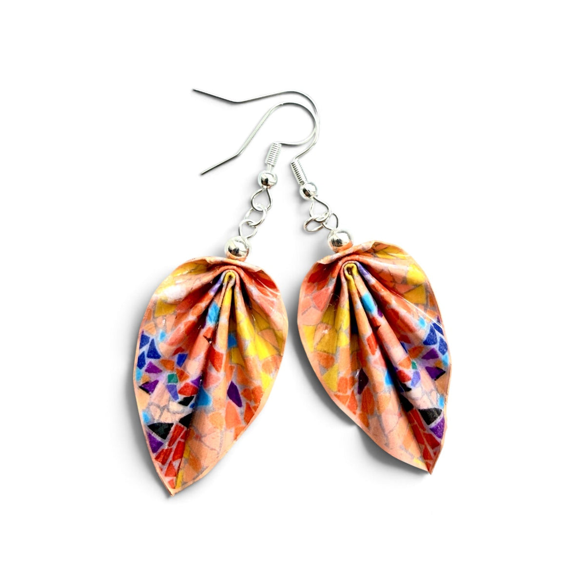 Handmade Earrings Mosaic Origami Earrings, Coral Lightweight Paper Earrings, Paper Art Jewelry