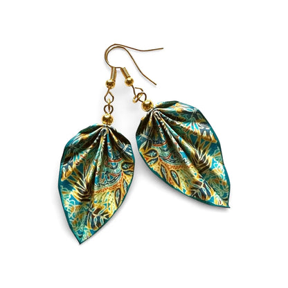 Handmade Origami Leaf Earrings Mystic – Sealed Paper Jewelry, 316 Stainless Steel Hooks, Lightweight, Water-resistant