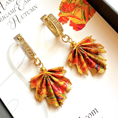Maple Leaf Earrings, Origami Earrings, Autumn Jewelry - Hand & Pixel