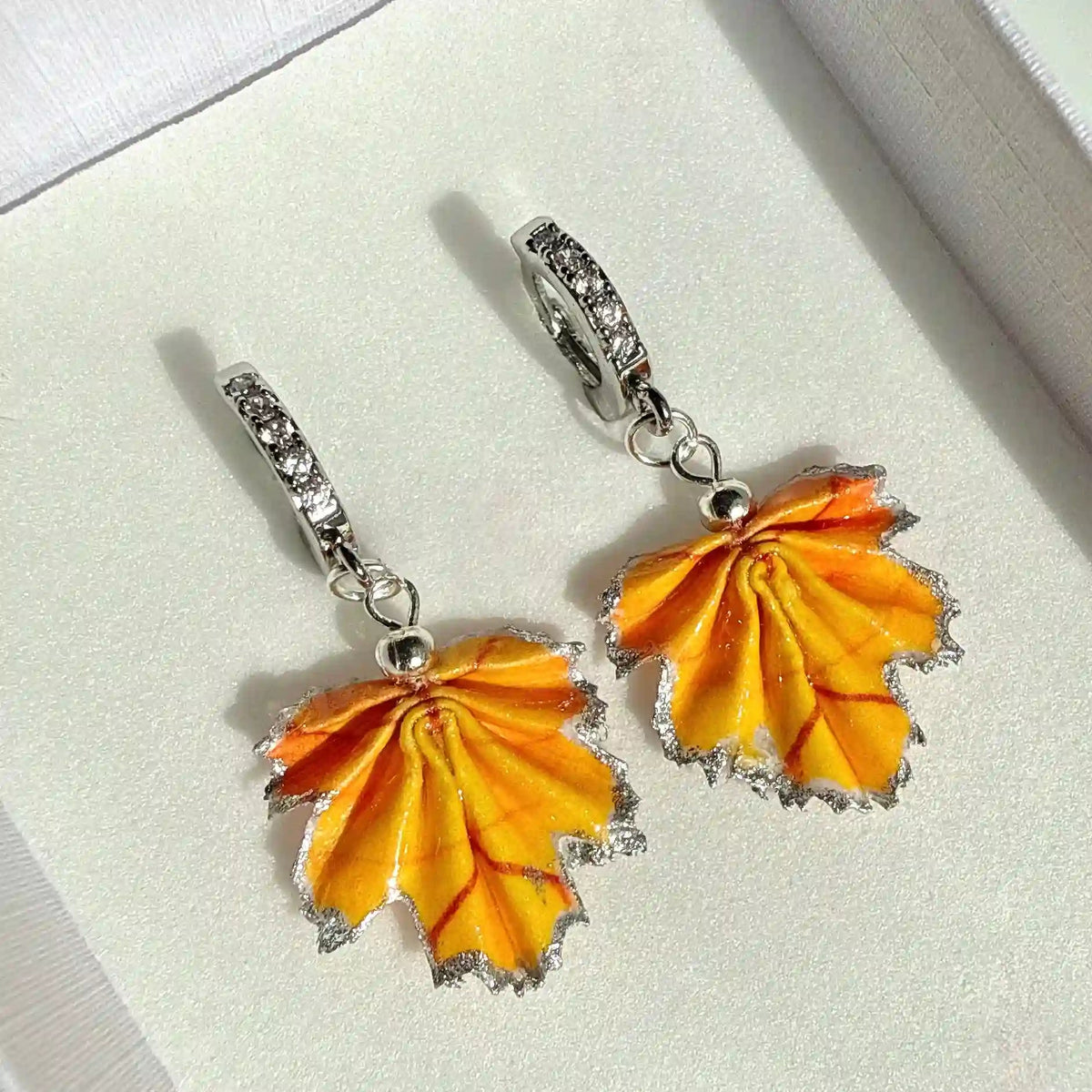 Maple Leaf Earrings, Silver Origami Earrings, Autumn Jewelry - Hand & Pixel