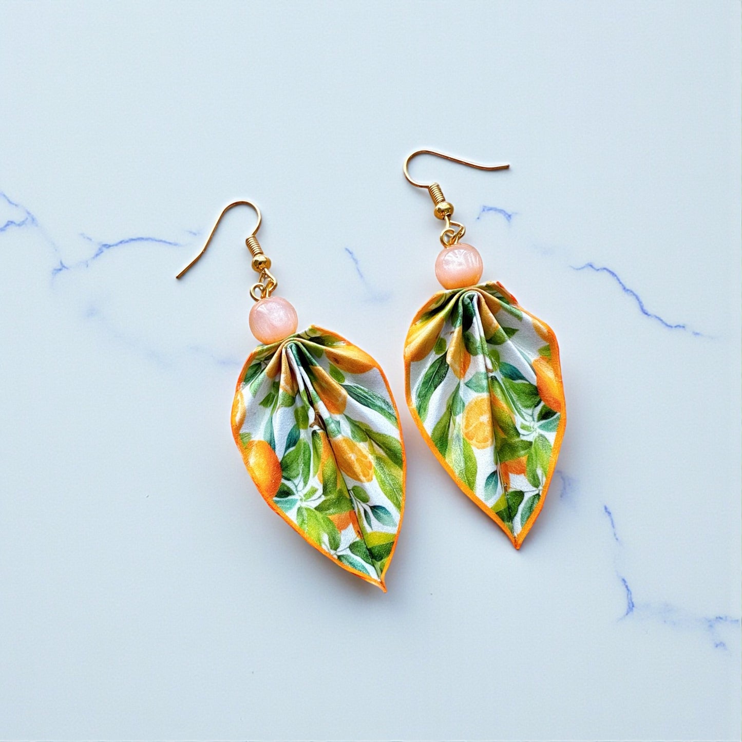 Origami Leaf Earrings Orange – Lightweight Handmade Paper Jewelry