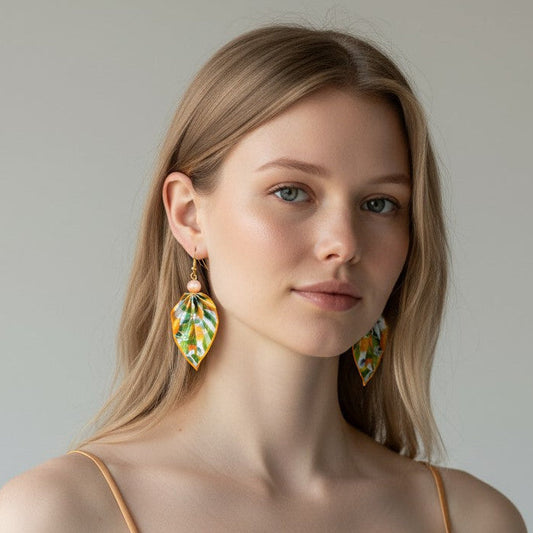 Origami Leaf Earrings Orange – Lightweight Handmade Paper Jewelry