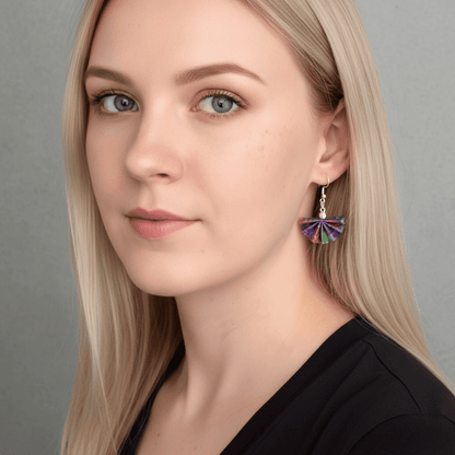 Fan Origami Leaf Earrings Purple Geometric Drop Dangle Earrings Hypoallergenic - Hand & Pixel