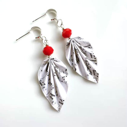 Origami Earrings Music Sheet Design : Handmade Paper Jewelry, Lightweight Paper Gift