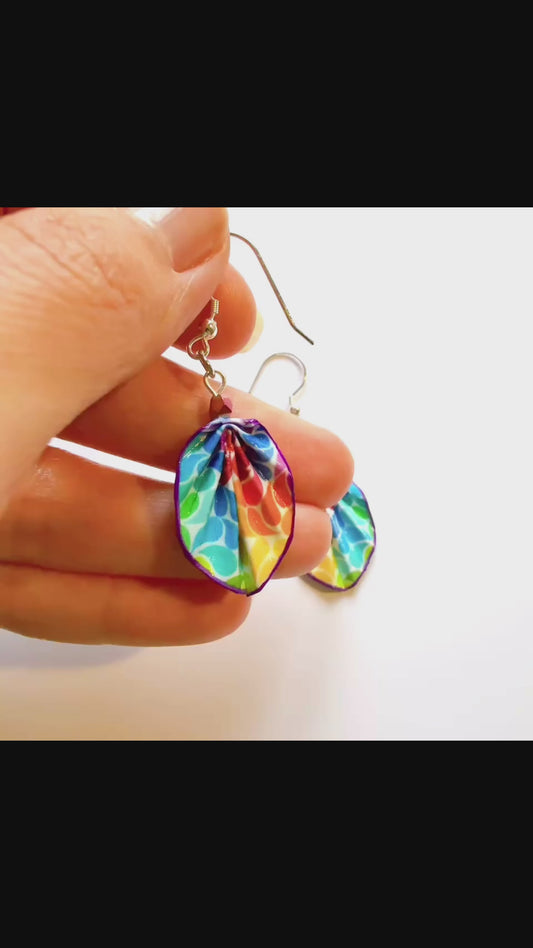 Colorful Handmade Origami Earrings Drop Rainbow