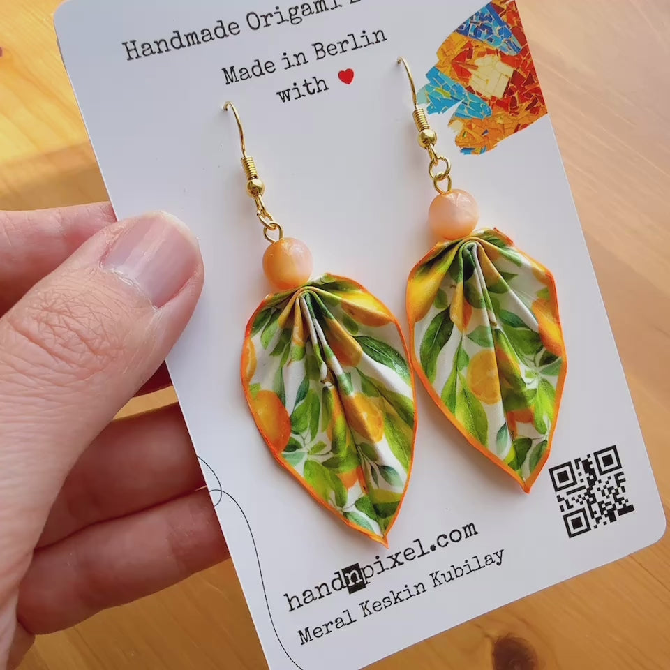 Origami Leaf Earrings Orange 