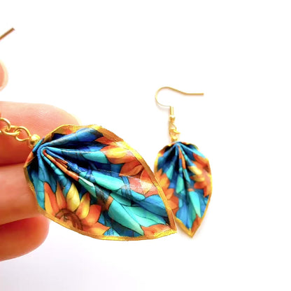 Origami Earrings Blue Forest – Lightweight Handmade Paper Jewelry