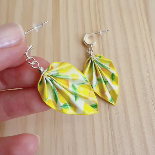 Origami Earrings Lemon – Lightweight Handmade Paper Jewelry